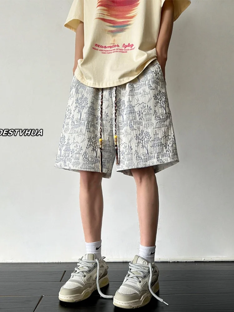 

Летние тонкие мужские спортивные шорты с цветочной вышивкой, свободного кроя, на эластичной резинке, дышащие, удобные, модные, в китайском стиле