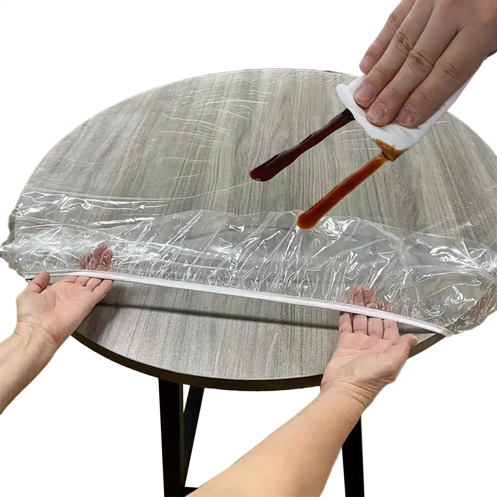 

Dining Table Transparent Cover Protector PVC Round Tablecloth Waterproof Oil Resistant Weatherproof Rug With Elastic Strap For