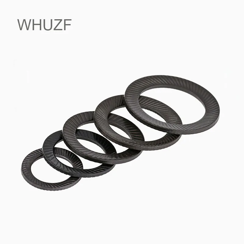 WHUZF Double Ridges Teeth Safety Locking Washers M3 M4 M5 M6 M8 M10 M12 M14 M16-M20 Black Carbon Steel Spacer Anti Skid Gasket