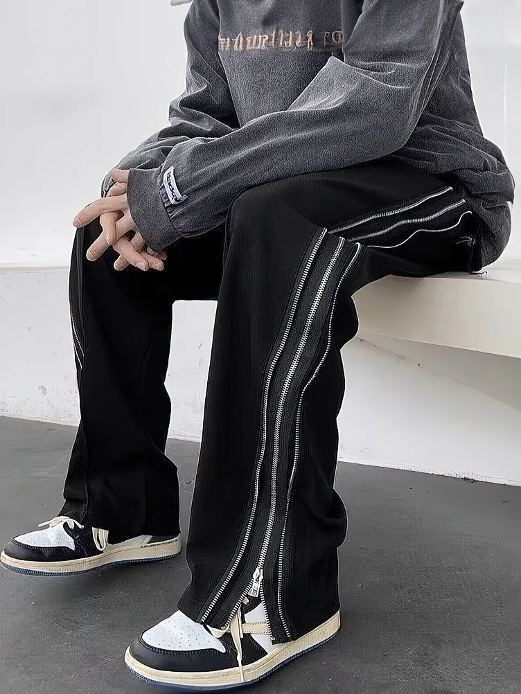 الشارع الشهير الجانب سبليت سستة فضفاضة عادية مستقيم السراويل الرجال في الهواء الطلق Y2k الأسود المظلة السراويل الطويلة 2023 جديد #2