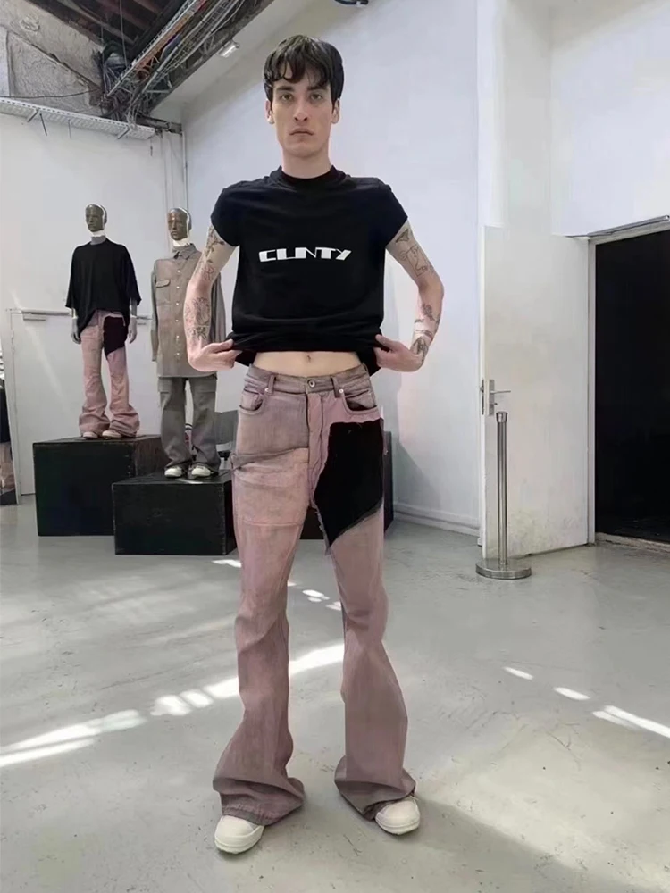 

RO Acbt Slim Fit High Street Denim Jeans Men Women Trendy Bell Bot Waed out Vintage Paired with Cotton Stretch Denim