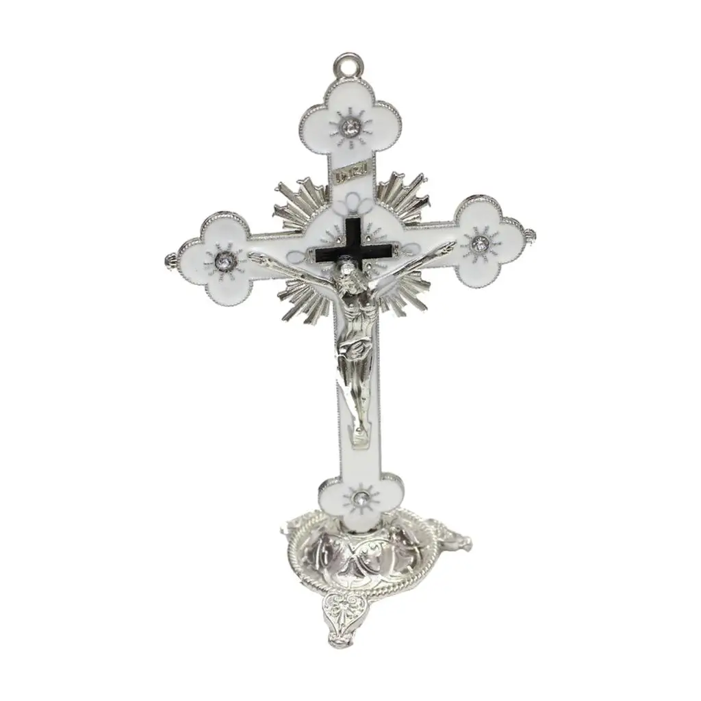 Metal Crucifix with Base Jesus Christ On Cross Statue Home Decor Collectible