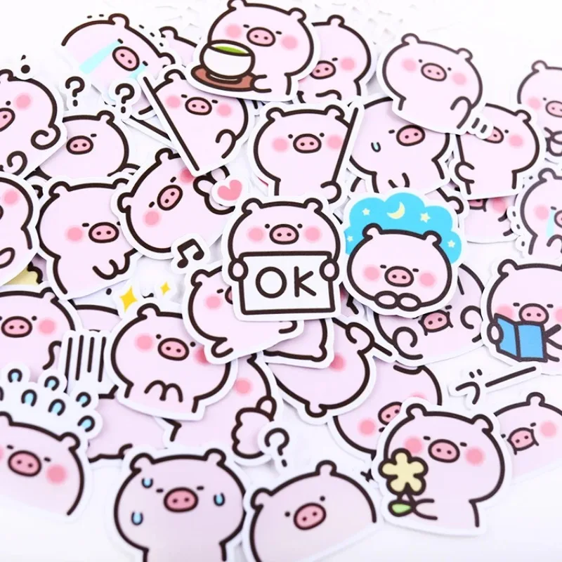 40pcs Pig Expression Hand Account Sticker Decoration Pattern Cute Cartoon Japanese Mobile Phone Case Ipad Notebook Material