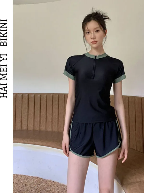 Hamiyi New Style Sports  Swimsuit Women's Student Small Chest Conservative Cover up Slimming Hot Spring Swimwear