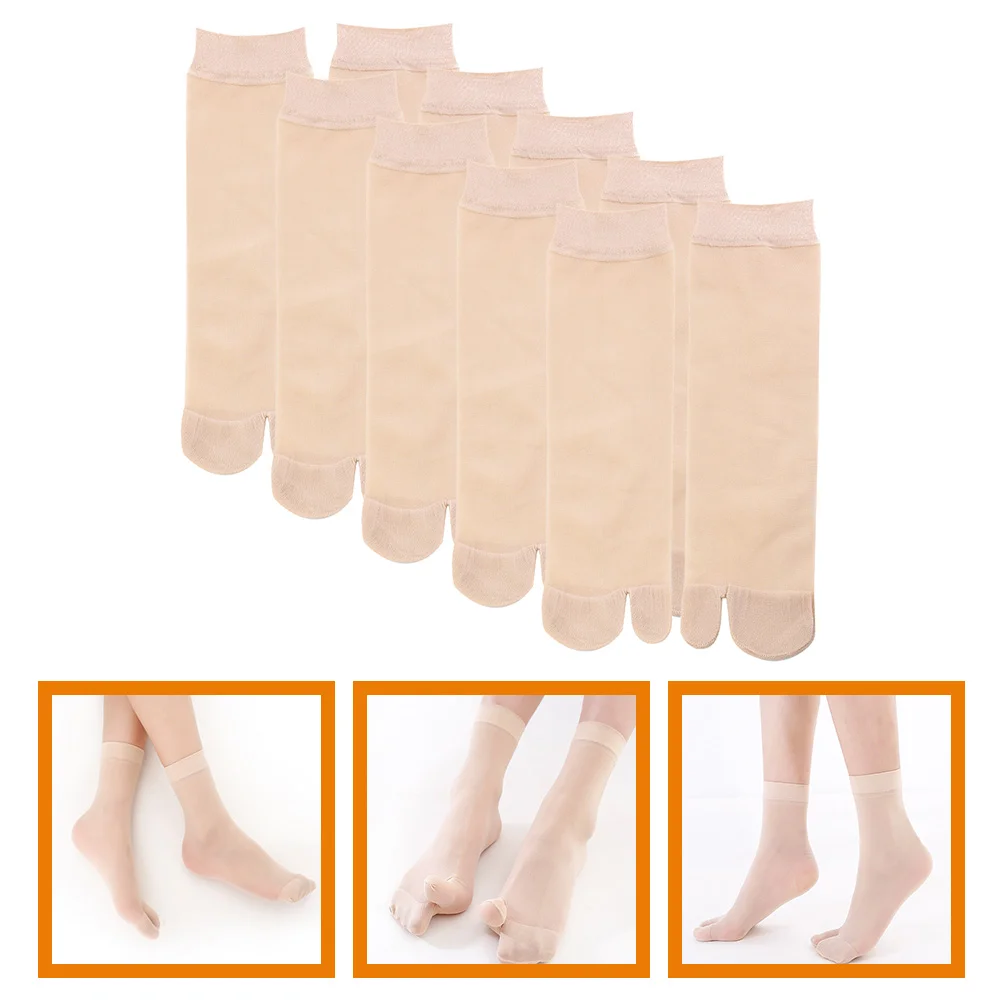 5 Pairs Two-finger Slippers Universal Socks Two-Toe Stockings Short Warm Light Brown Anti-skidding Simple Flops Men and Women