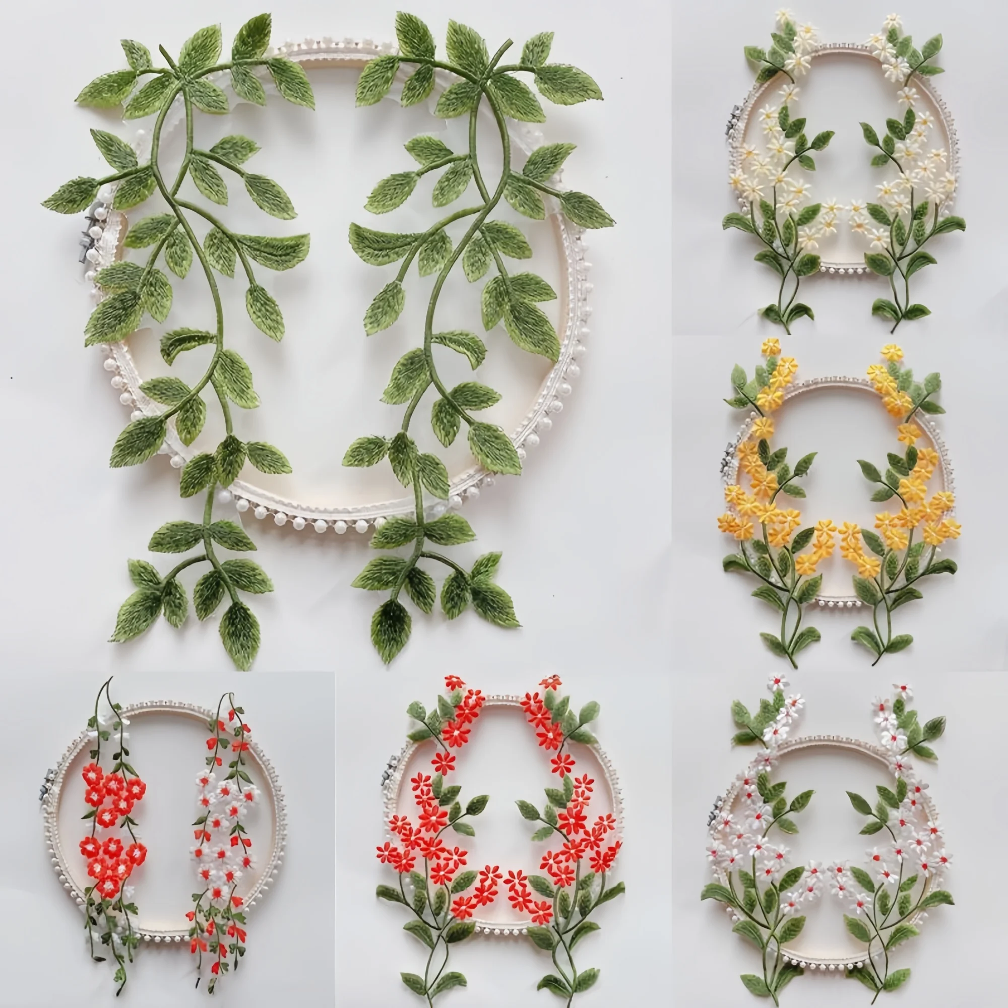 

31cmx12cm Vintage Green Leaf Embroidered Lace Trim Motif Forest Leaves Patches Appliques Sewing on for Bridal Wedding Dress Acce
