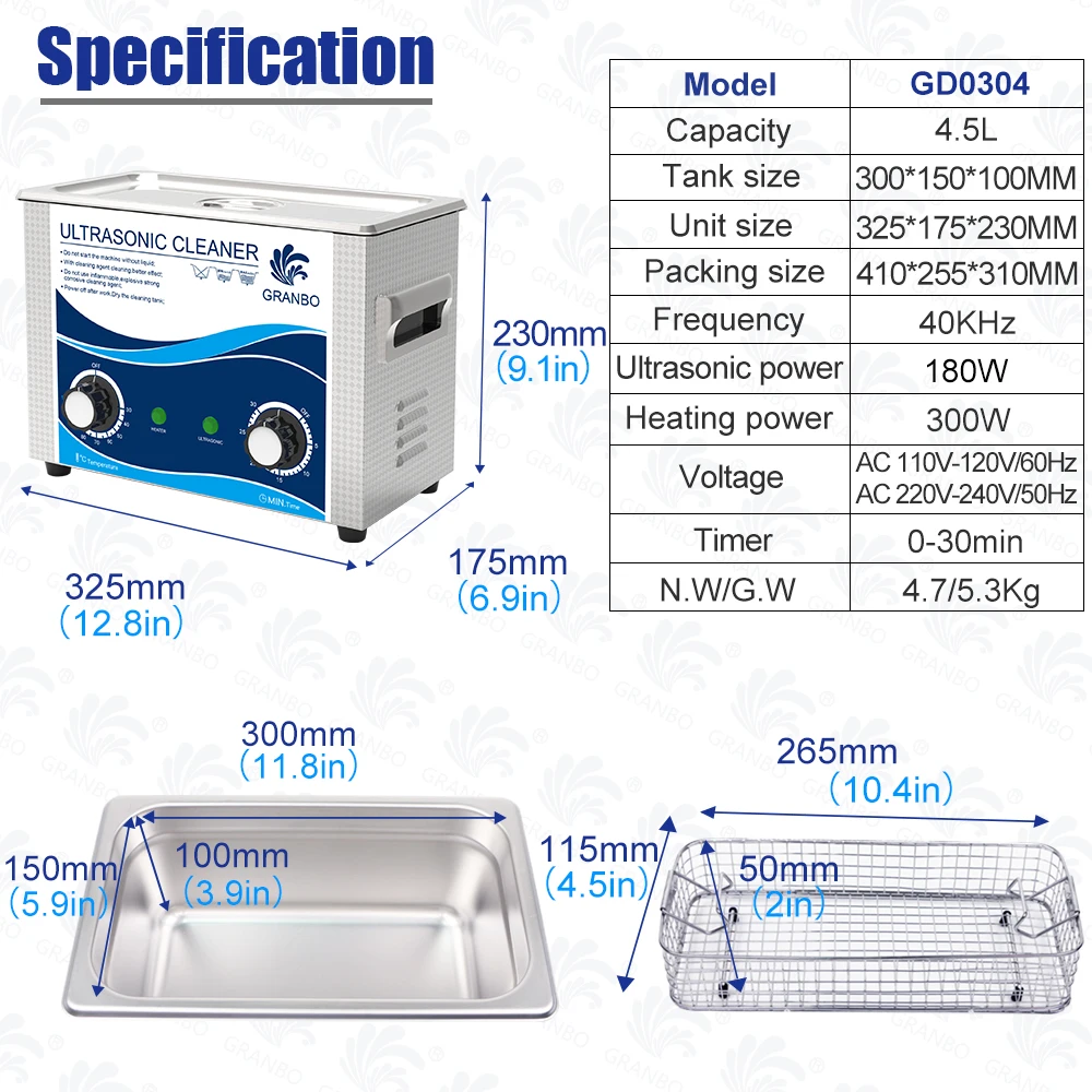 Granbo 4,5 l Ultraschall reiniger Badewanne 180w 40 kHz für Zahn hygiene Schmuck Polieren empfindliche Elektronik