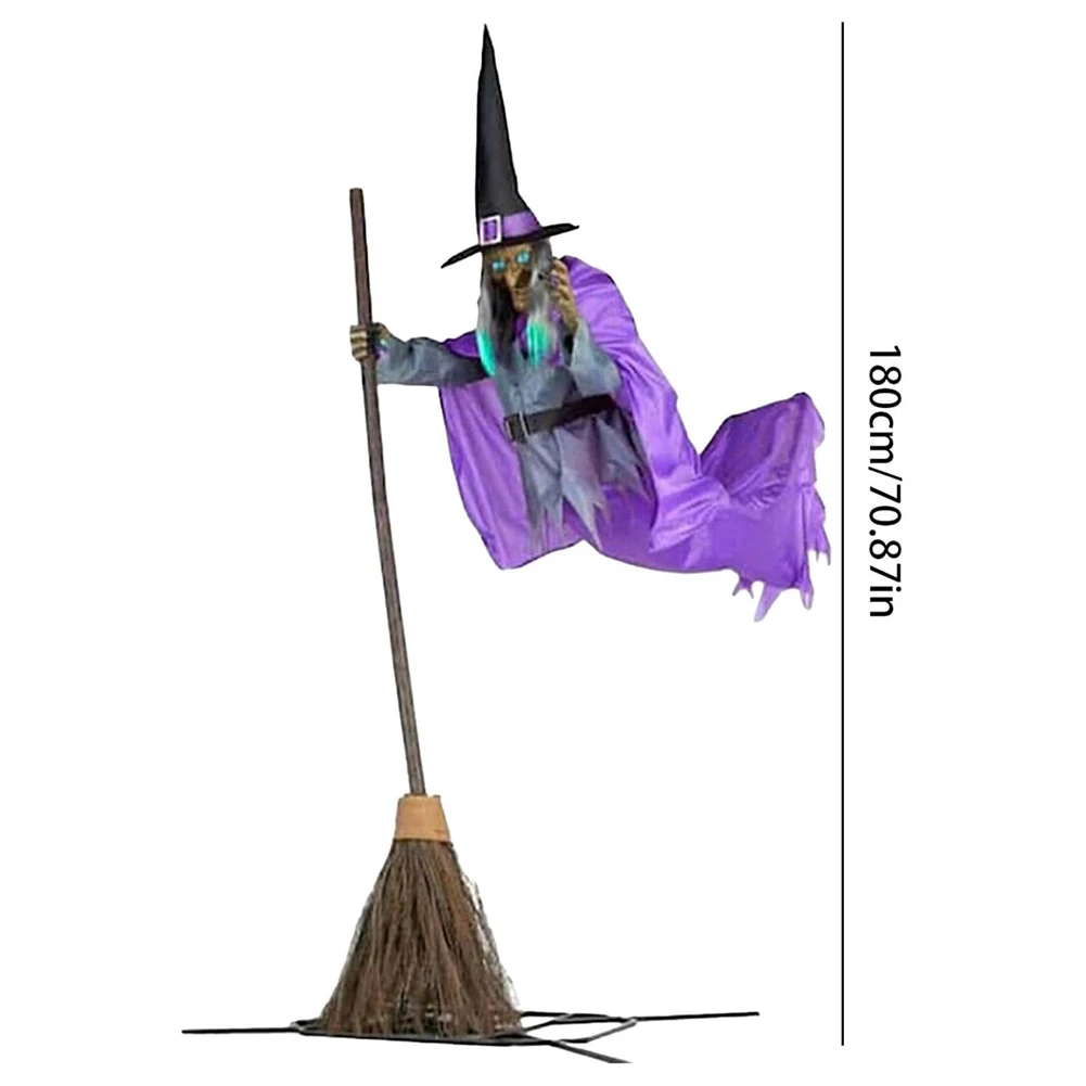 Flying Witch Outdoor Ornament Spooky Flying Witch Decoration with Terrifying Sounds&Lights Large Hovering Witch Halloween Prop