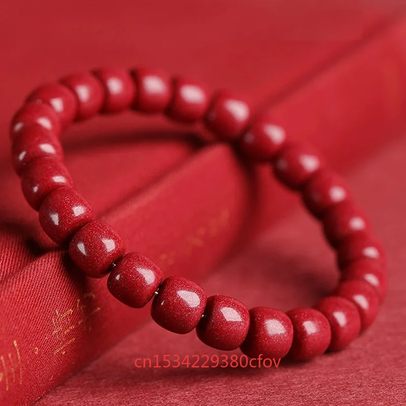 

Real Natural Cinnabar Old Shaped Beads Bracelet Gemstone Lucky Amulet Fashion Jewelry Charm Holiday Gifts for Girl Women