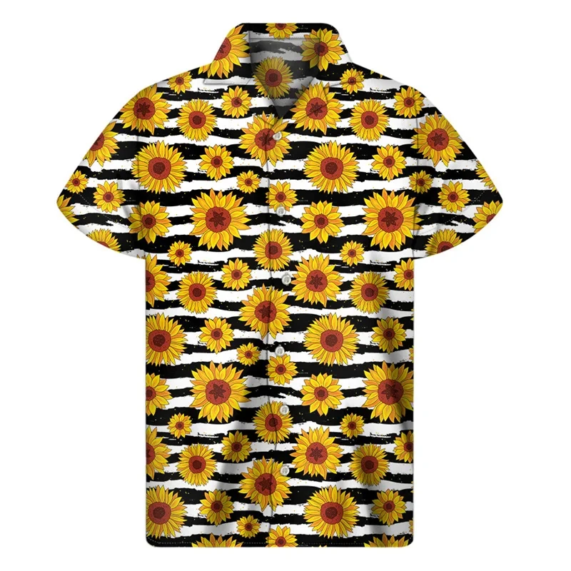 Newest Summer Beach Men\'s Shirts Sunflower 3D Print Camisa Casual Holiday Style Hawaiian Shirt Short Sleeve Oversized Streetwear