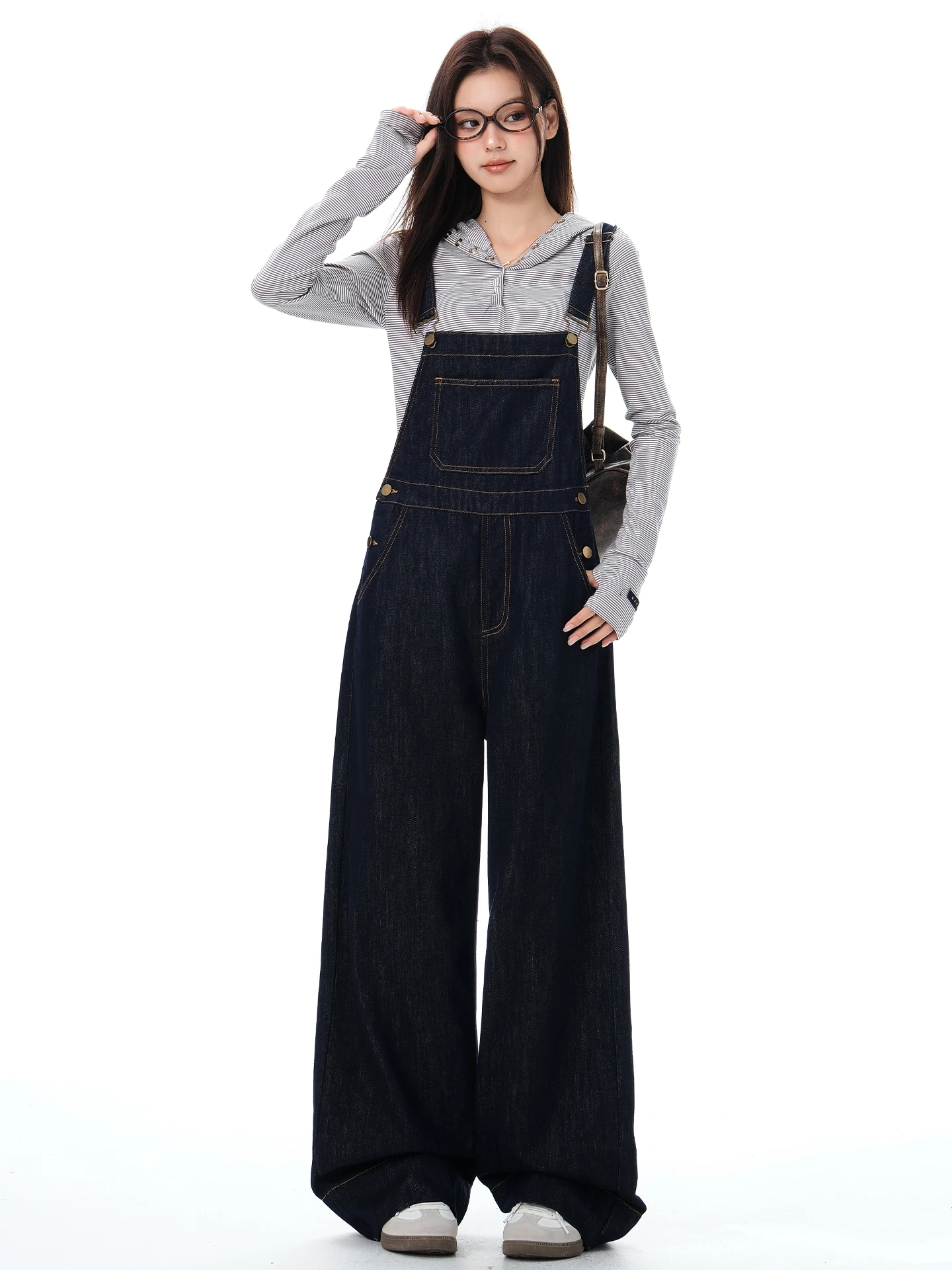 

Comfortable Versatile High Waist Denim Overalls Women's Loose Wide Leg Pants Long Leg Illusion Casual Sle Spring Faion