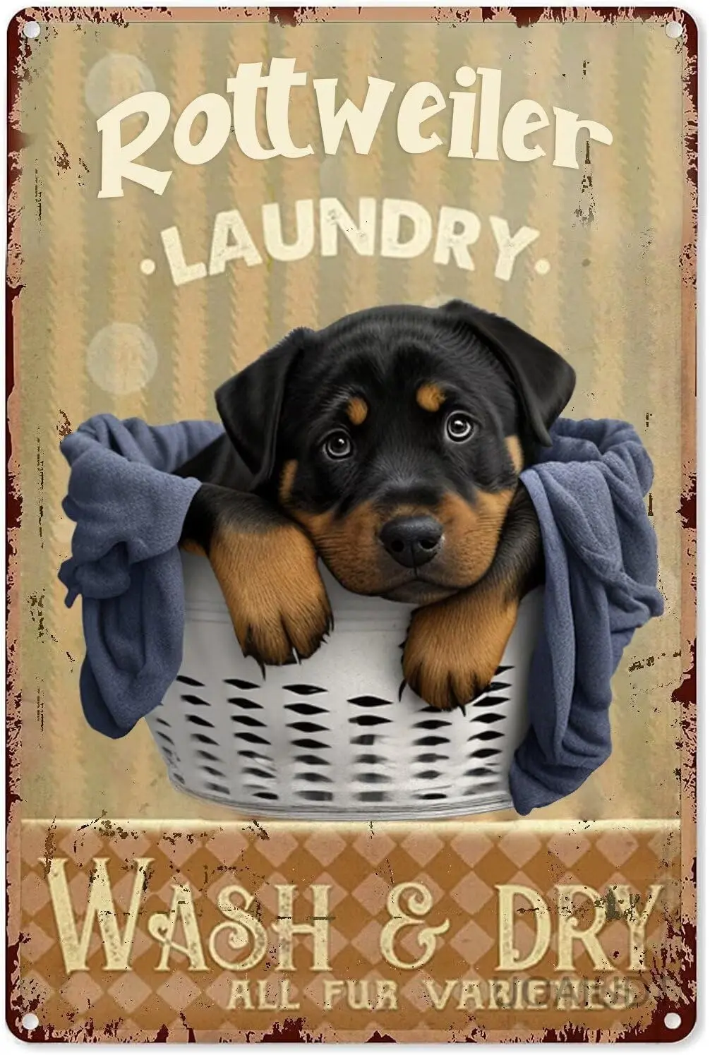 Retro Laundry Room Metal Tin Sign Rottweiler Laundry Wash & Dry Poster Vintage Metal Plaque Wall Decor Gift For Bathroom Res