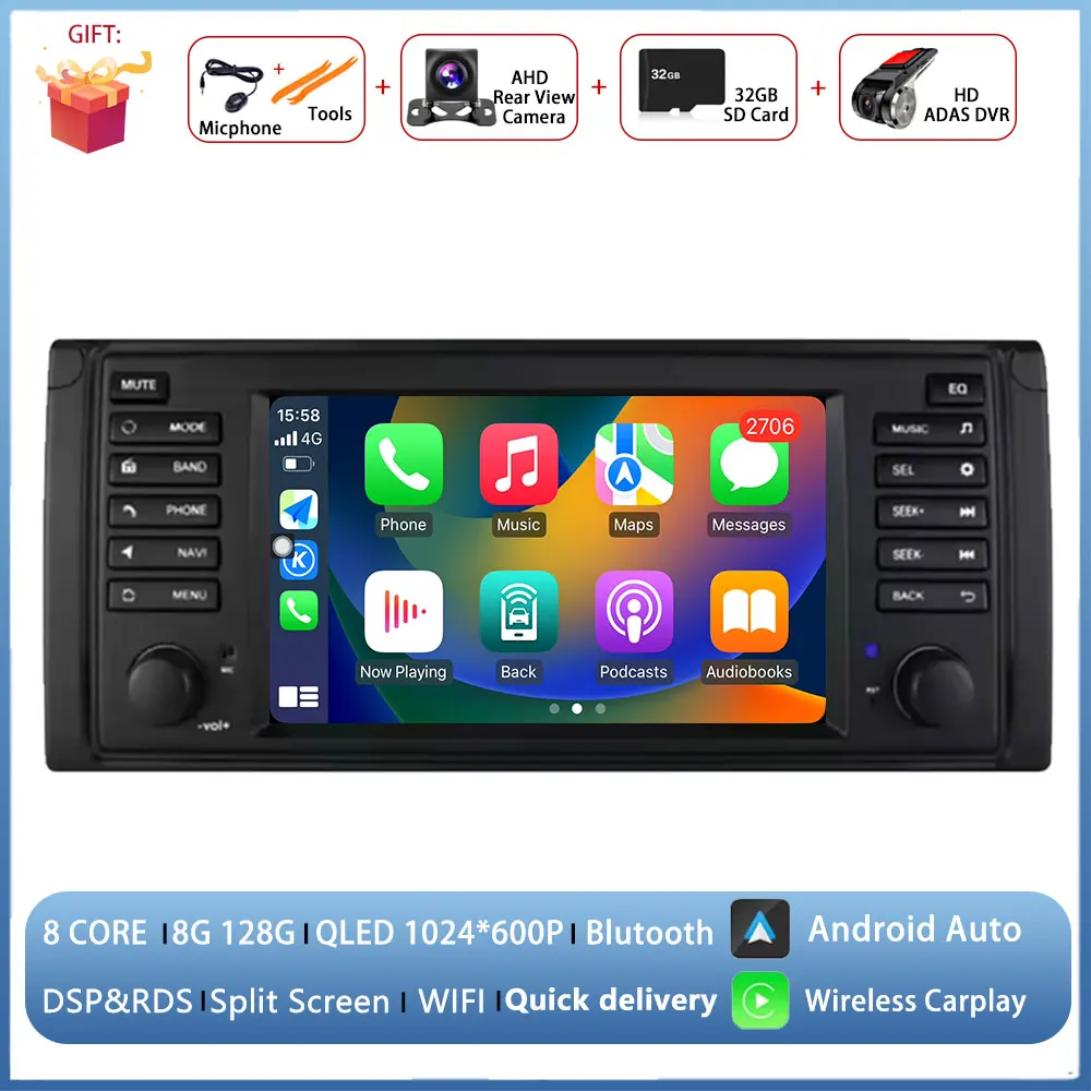 7 inch Android autoradio voor BMW 5 serie E39 1996 1997 1998-2003 multimediaspeler GPS navigatie head unit CarPlay DSP