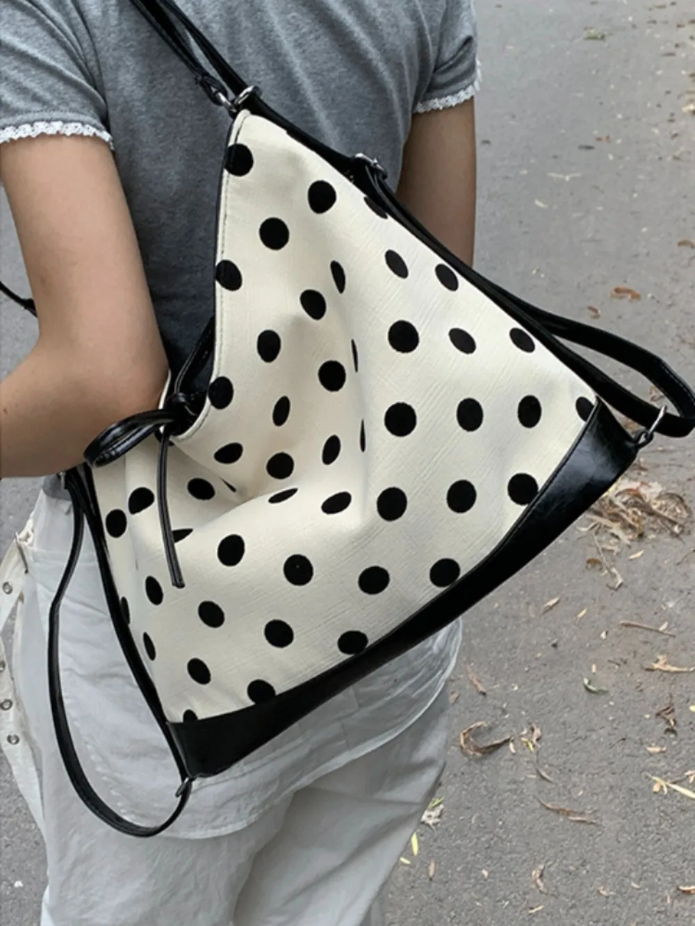 All-match Large Capacity Polka Dot Single-Shoulder Bag Moda Korea Minority Commuter Women Totes Drawstring Versatile Backpacks