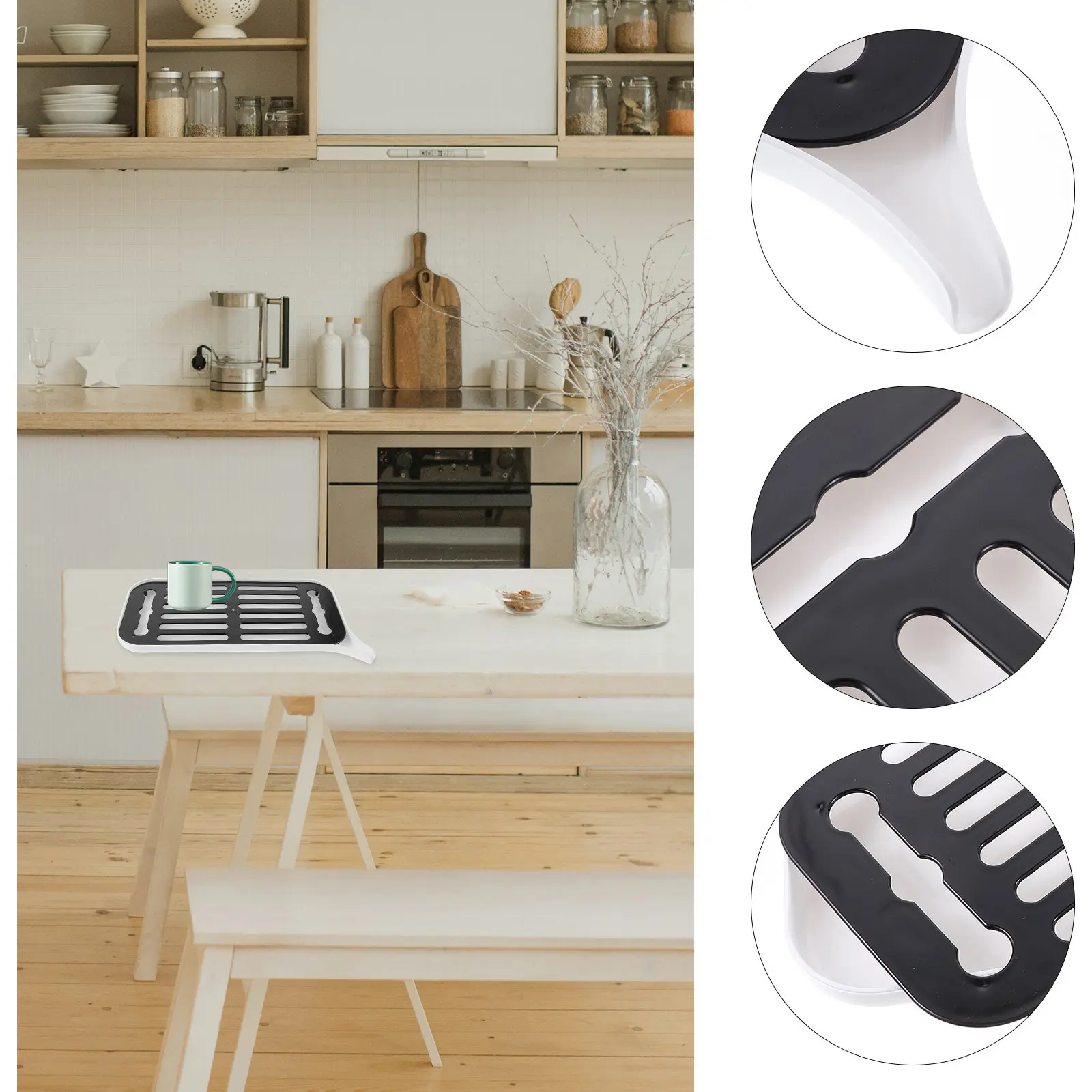 

Dish Drain Tray Kitchen Draining Tray with Diversion Nozzle for Cup Bowl Coffee Tea Fruit Drying Rack Multifunctional Tabletop