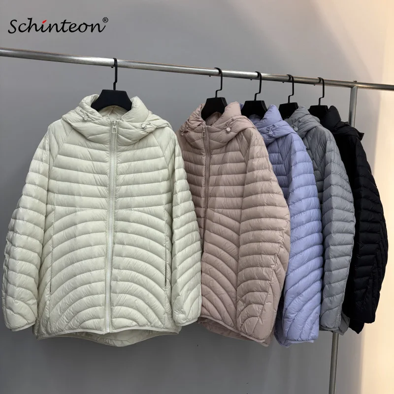 

Женская легкая стеганая куртка Schinteon с капюшоном из белого утиного пуха, осенне-зимняя повседневная свободная верхняя одежда, новинка 2026 года