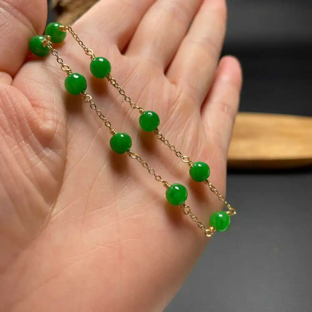 

Fashion Natural Jadeite Jade Beads Necklace 18inch Energy Christmas Relief Bohemia Wrist Fancy Prayer