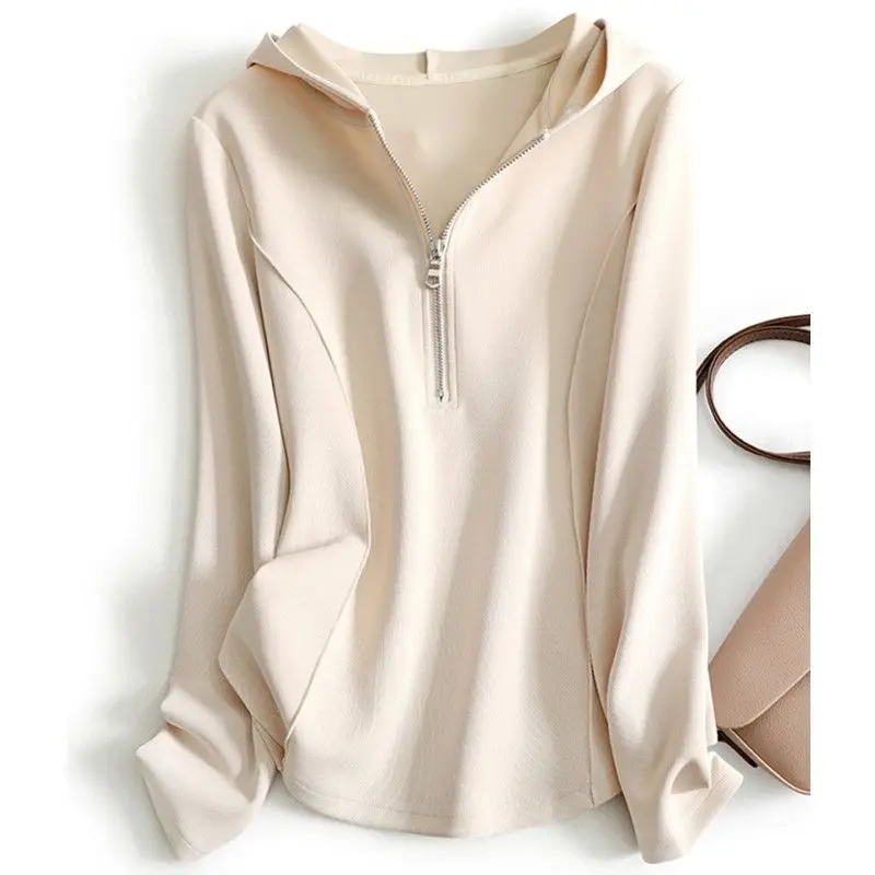 Zipper Patchwork Plus Größe Casual Mit Kapuze Sweatshirt Frühling Herbst Lange Hülse Lose Mode Tops Vintage Trend Frauen Kleidung