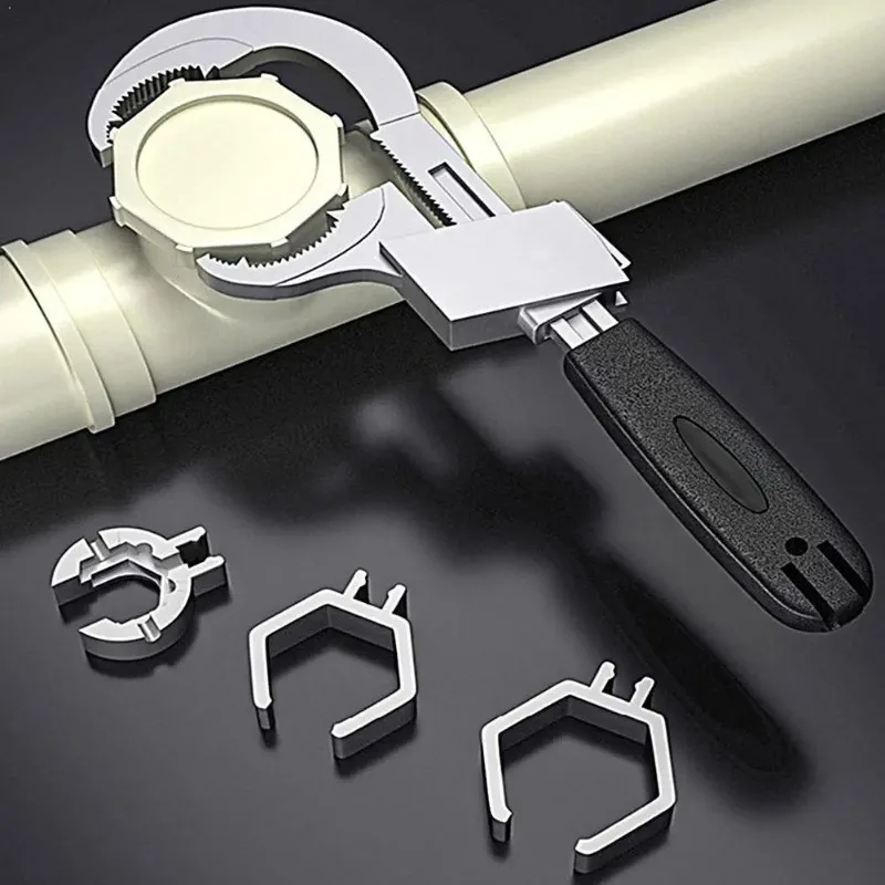 

Многофункциональный сантехнический ключ 4-в-1 для раковин, с зубчатой регулируемой головкой, для установки водопроводных труб в ванной комнате