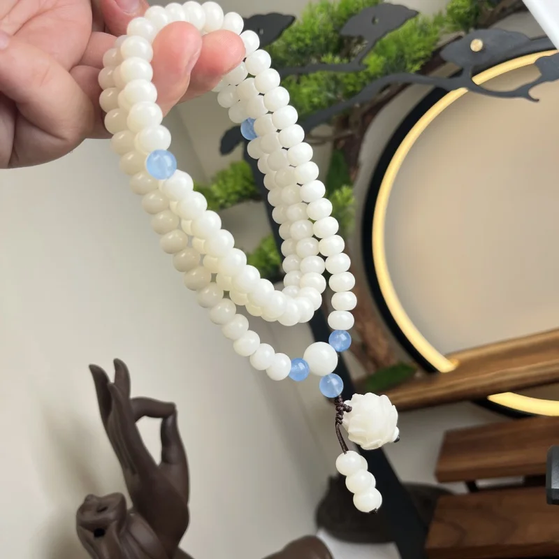 White Jade Bodhi Root 108 Bodhi Seed Buddha Beads Men and Women All-Matching Necklace Bracelet