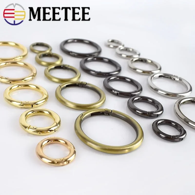 Meetee 10Pcs 10-60mm Metal Spring O Ring Openable Keyring Trigger Snap Clasp Clip Bag Belt Strap Chain Buckles Accessories