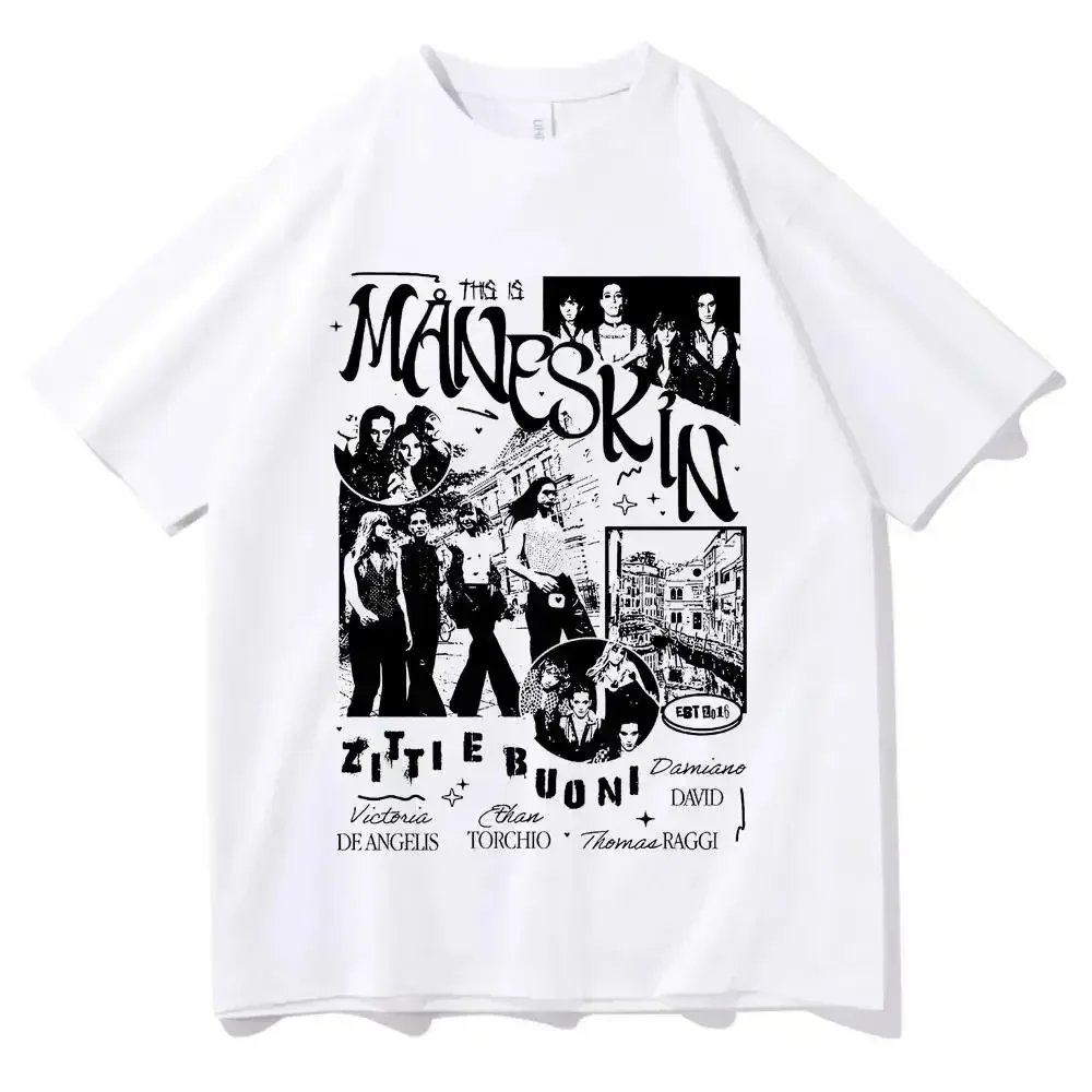 Italian Rock Band Maneskin T Shirt Music Album Graphic Print T Shirt Men Women Vintage Oversized Streetwear EU Size T Shirt