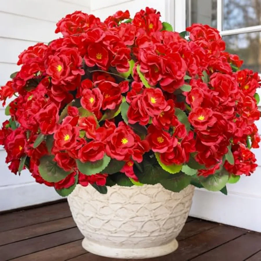

Искусственные цветы герани для улицы, весеннее украшение, 4 пучка, шелковые красные цветы, устойчивые к УФ-излучению, не выцветают, имитация цветов