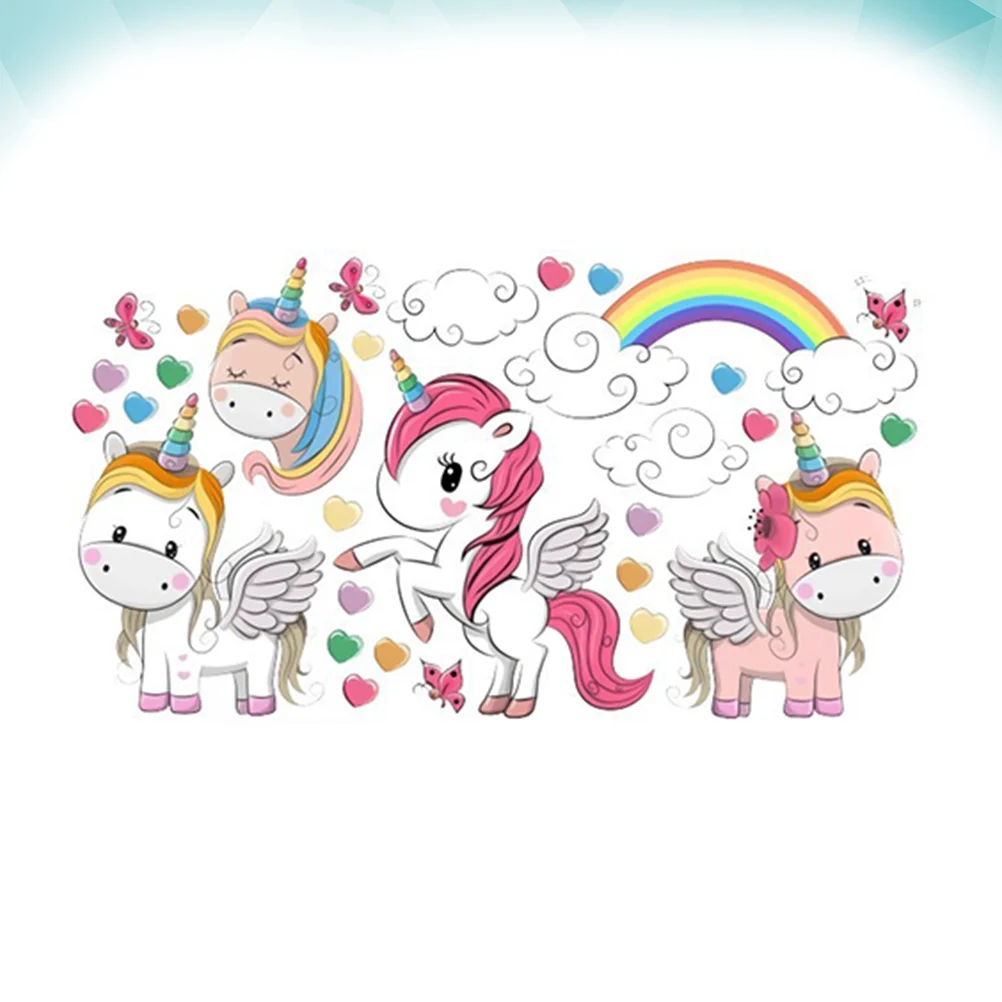 Wallpaper Stickers Door Rainbow Pearlescent Unicorn Decal Kids Room Decorative Lovely