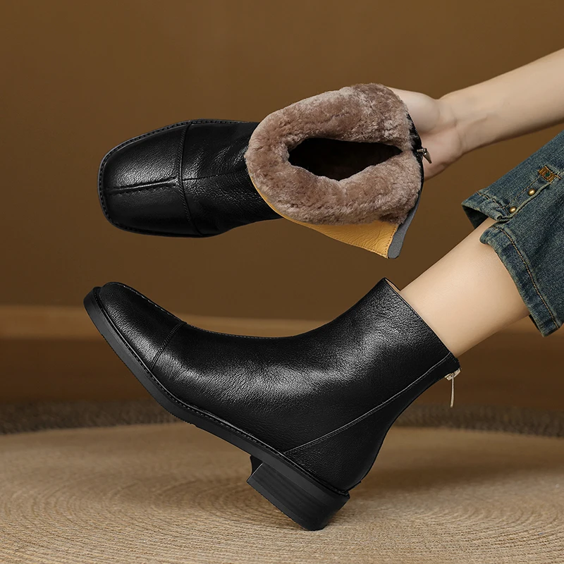 

2025 зимние новые стильные зимние ботинки, шерстяные теплые женские ботильоны из овчины, удобная плюшевая обувь с острым носком