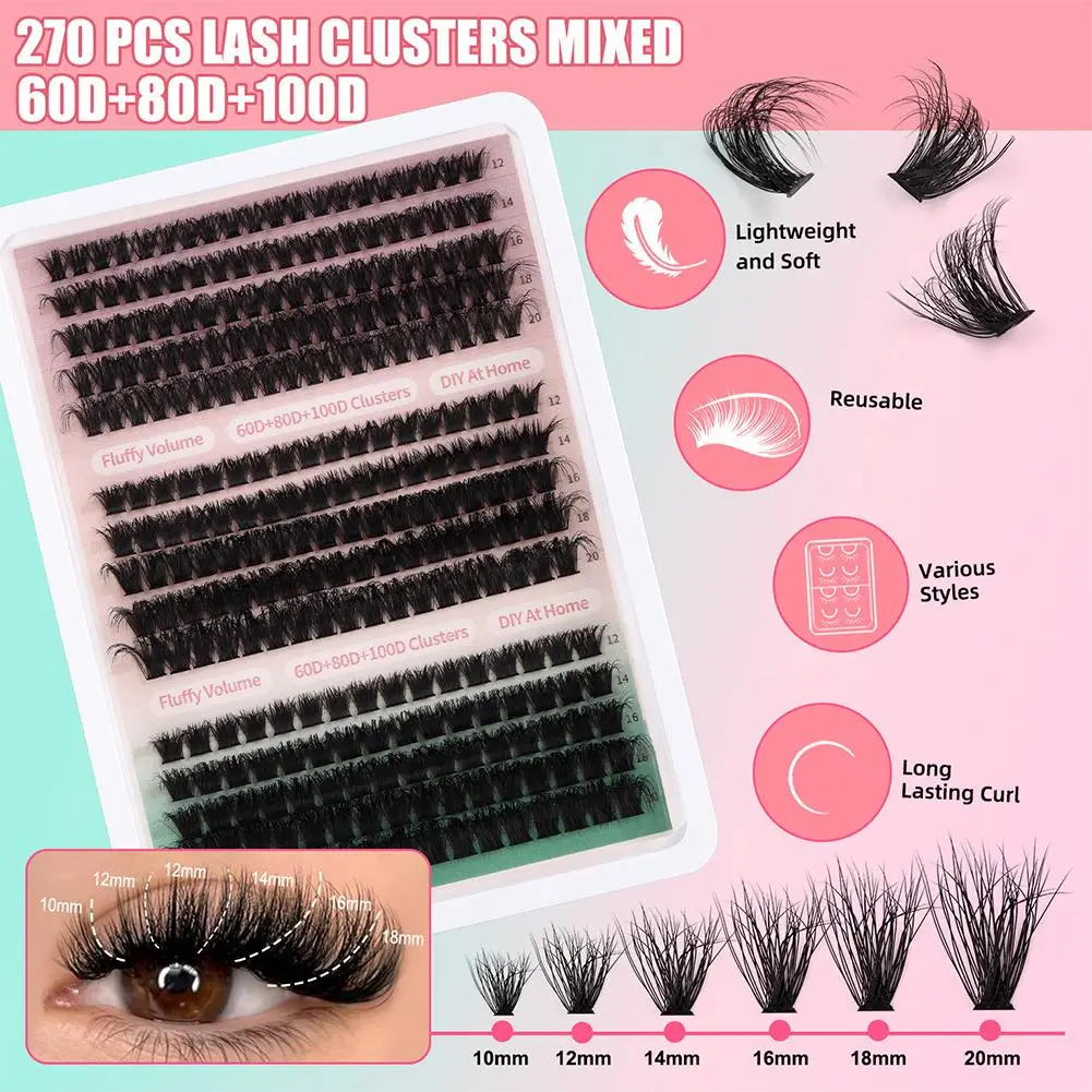 まつげクラスターキット ふわふわミンクまつげ セグメント化されたナチュラルルックまつげエクステ 10-20mmミックス 個別まつげクラスター ピンセット付き