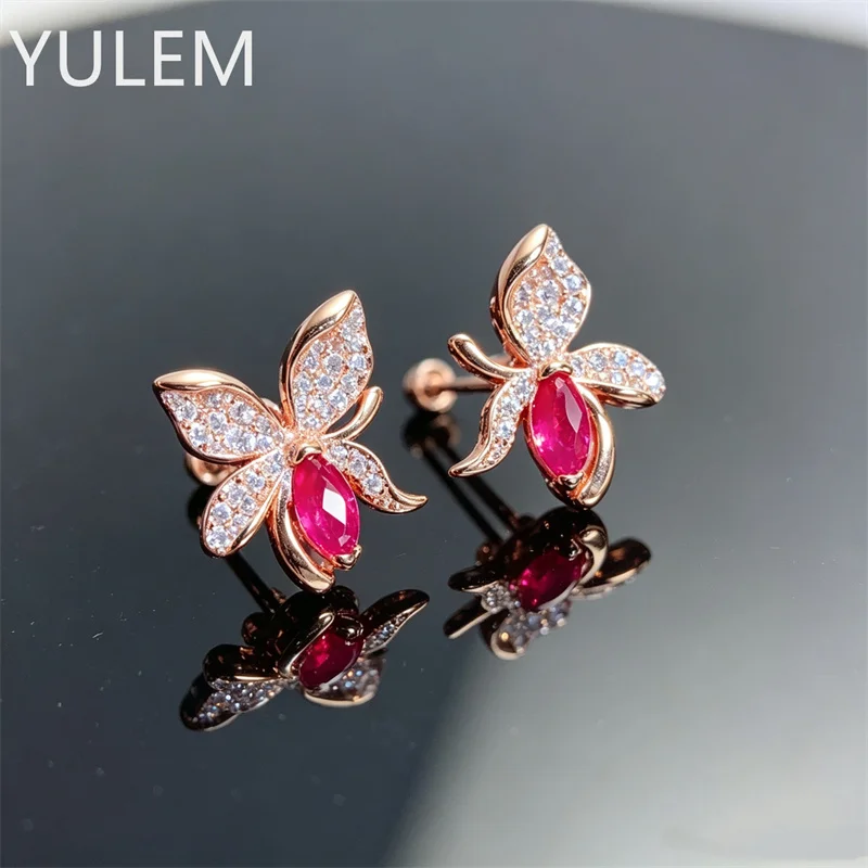 YULEM Luxury Sterling Silver Marquise Ruby Earrings 3mm*6mm for Natural Emerald Ruby Sapphire Earrings Solid 925 Silver