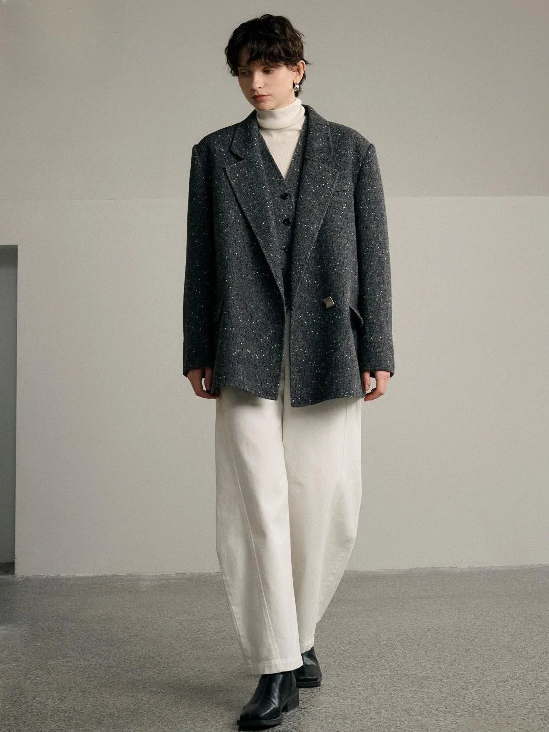 

QFKQ Vintage Plaid Double-breasted Woolen Suit Jaet Dot Design Double-sided Wool Thiened Winter Women's Coat