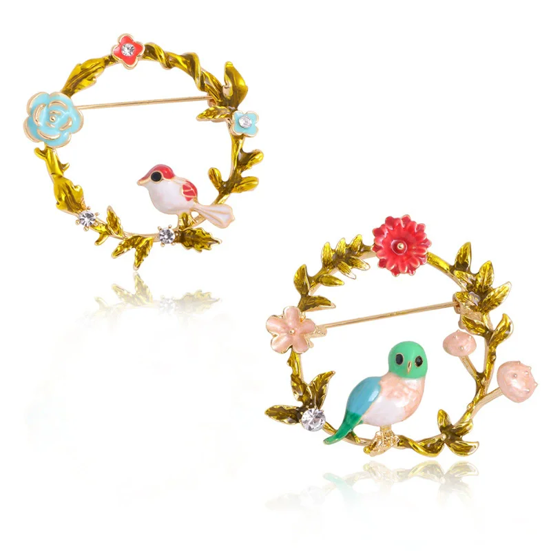 Hand-painted Oil Dripping Bird Wreath Brooch Coat Accessories Temperament Clothing Accessories Pin Brooch
