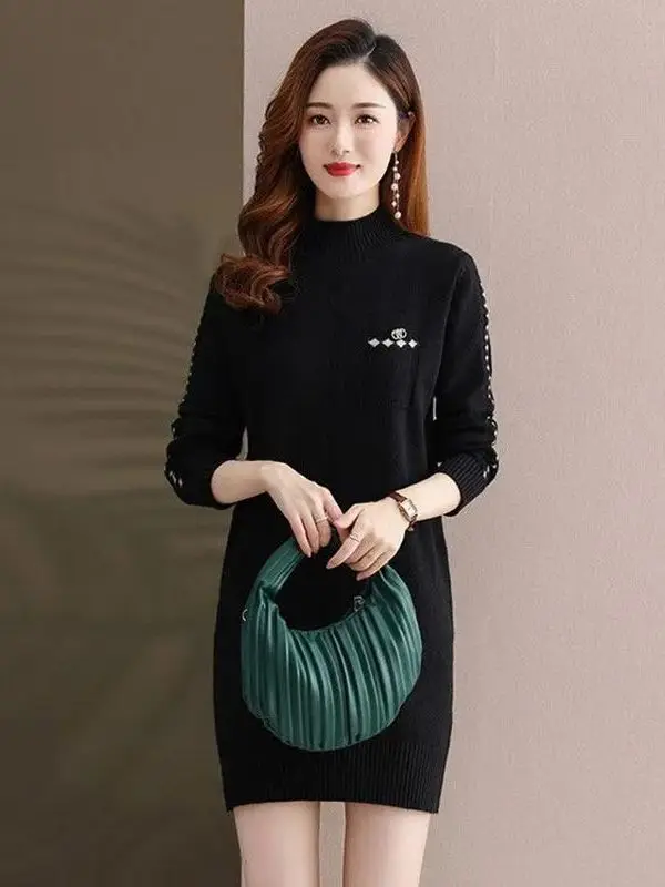 

Winter Knitted Dr Women's Mid-Length Base Layer Sweater Dr Casual Commute Sle Loose Fit Long Sve Color