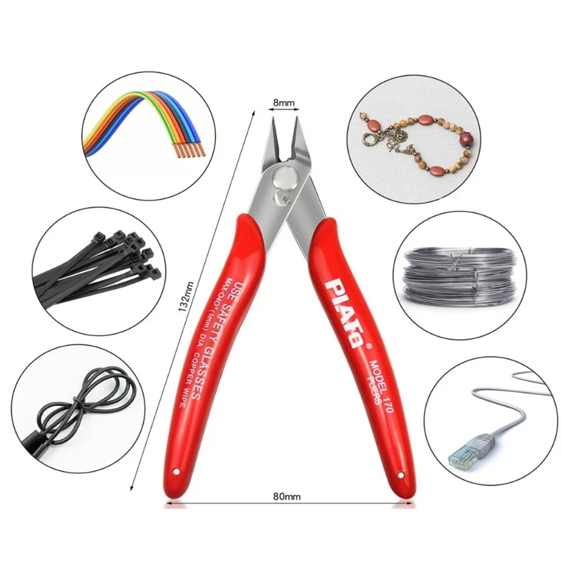كماشة قطع الأسلاك الصغيرة كماشة قطع الأسلاك والكابلات العملي كماشة بأنف مسطح 170 لتقوم بها بنفسك أداة تشذيب شطبة القاطع كابل القراص