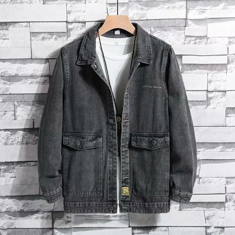 Men's Denim Jacket Overcoat Blue Fashion Male Jean Coats Button Winter Outerwear Designer Outwear Low Cost Casual New in Vintage