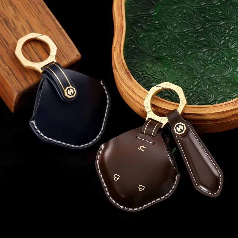 

High-End Personality Genuine Leather Key Case Cover Protective Shell Bag Keychain For Wuling Bingo Air EV Car Accessories