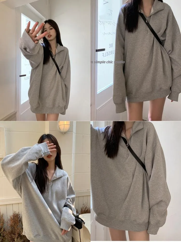 Damen Oversized American Hoodie Jacke Herbst Winter Trend Frühherbst Top Lässiger Bequemer Sitz Sweatshirt – Detail 2