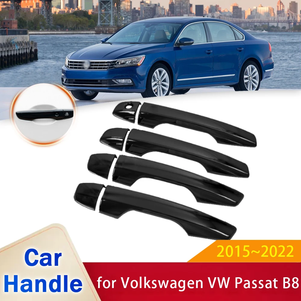 for Volkswagen VW Passat B8 2015~2022 2016 Metallic Black Door Handle Cover Trim Car Cap Accessories Styling Stickers Decoration