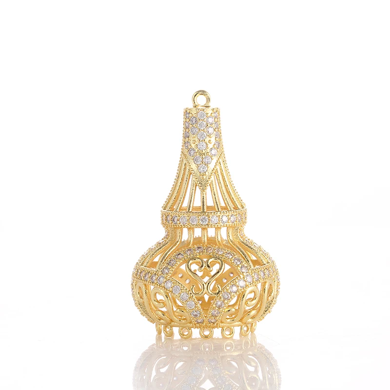 Juya Handmade Micro Pave Zircon Elegant Gourd Pendant Connectors For DIY Women Needlework Pearls Gems Tassels Necklace Making