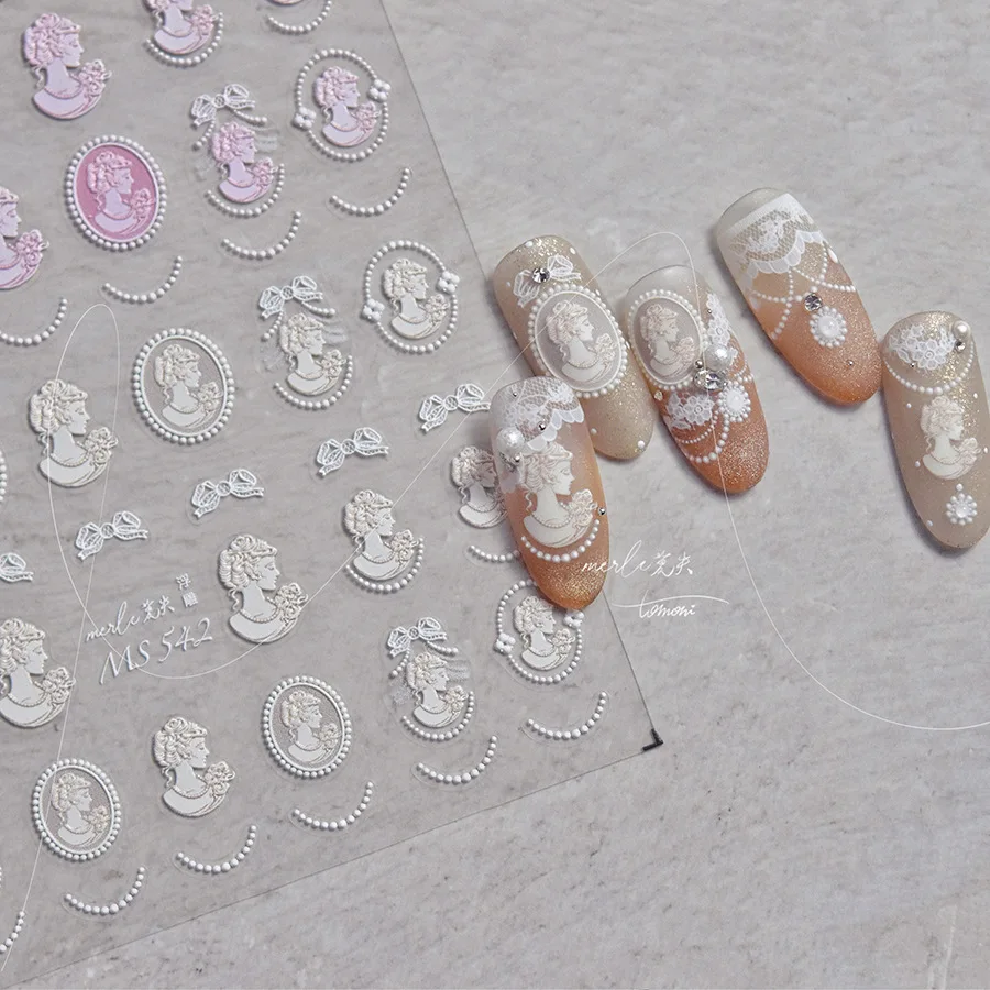 

1 Sheet Vintage Lady Nail Stickers Press on Nails 6D Embossed Pattern Self-Adhesive Cute Kawaii Nail Art Decals for Manicure DIY