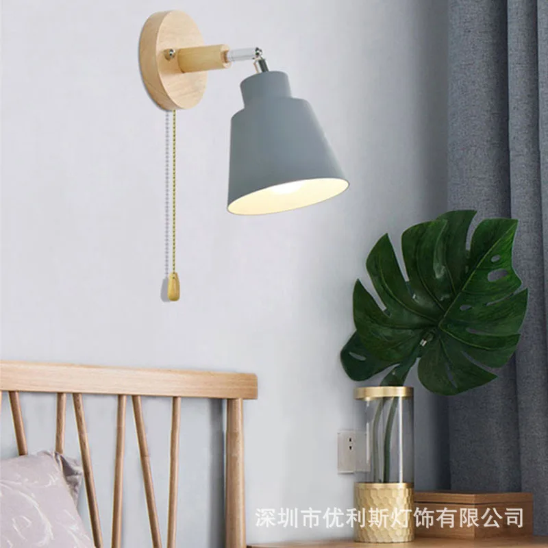 Modern Minimalist Creative Bedroom Bedside Lamp Zipper Switch Log Base Nordic Restaurant Background Wall Decorative Wall Lamp