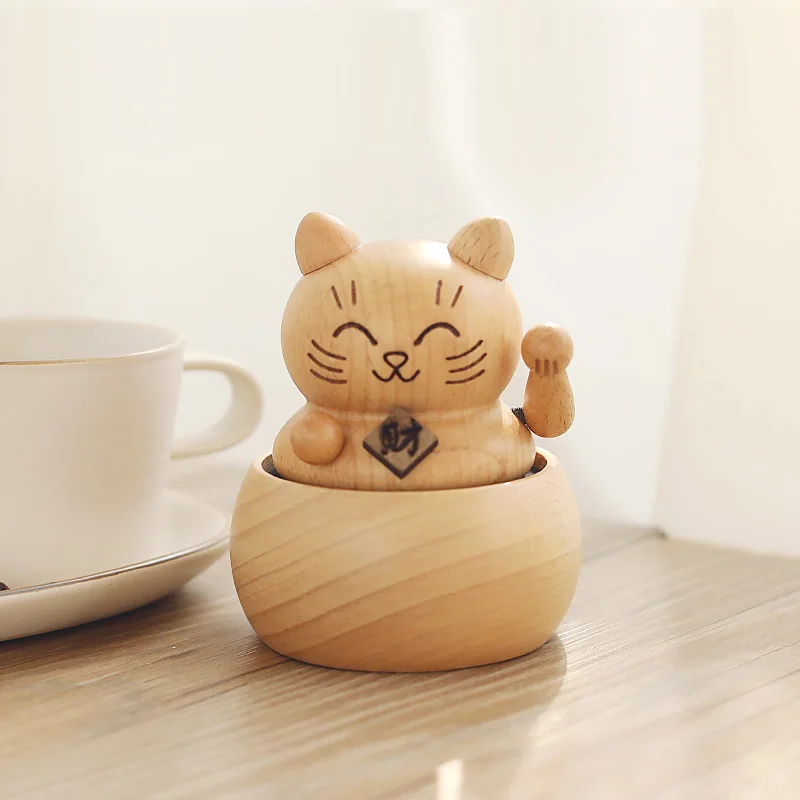 

Wooden Maneki-neko Music Box Clockwork Handmade Sky City Music box Gives Girl Friend Birthday Gift