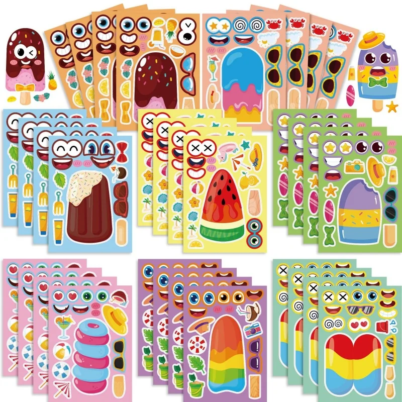 

Детские листы наклеек «сделай сам», лето, мороженое, десерт, головоломка, наклейки для детей, мальчиков и девочек, леденцы, подарки на вечеринку