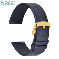 WOCCI Top Grain Leather Watch Bracelets  Black Blue Brown 18mm 20mm 22mm with Stainless Gold Buckle for Samsung Galaxy Huawei