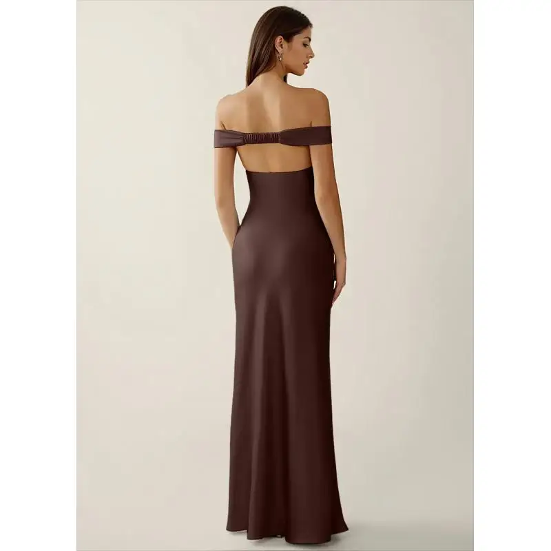 Cswdocy Elegant Mermaid Bridesmaid Dress Off Shoulder Ruched Open Back Satin Evening Dress Bridesmaid Wedding Guest Formal 2026