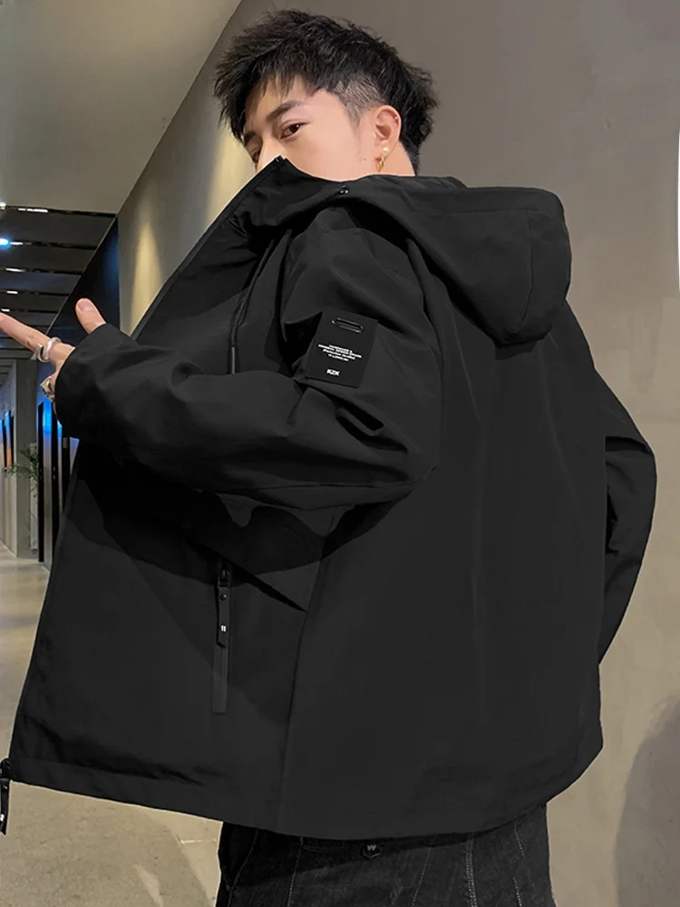 

Casual Men's Workwear Jaet Loose Fit Spring Autumn New Sle Woodpeer Coat with Hood Anti-Wrinkle Polyester Faion Urban