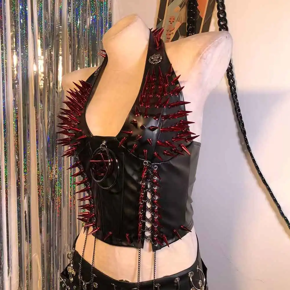 

Гранж 90-е Подростки DIY E-Girls Череп Готический Гот Поммербанды Ручная работа Эмо с шипами Заклепки Панк Рок Уличная одежда Y2K Майки ТОпы Эко