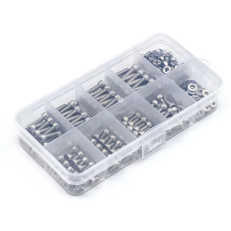 320Pcs M3 Stainless Steel Screw Nut Washer Set Hex Socket Head Bolts Kit for Bicycle Motorcycle Maintenance