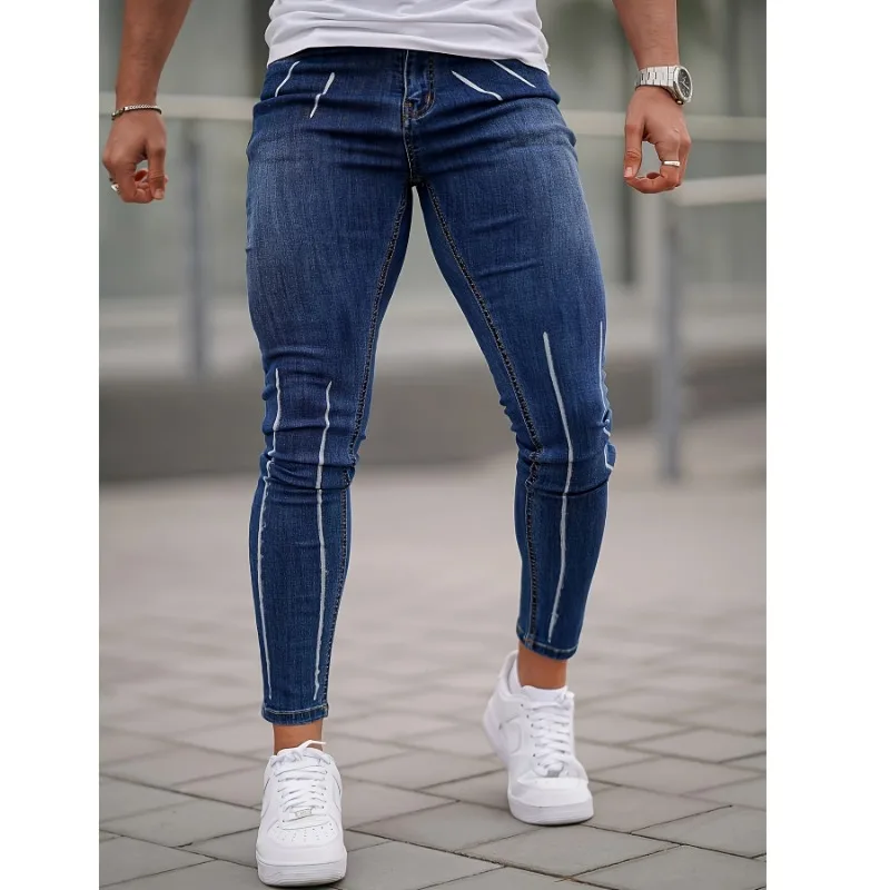 

Leisure Torn Jeans Baggy Trousers Flared Jeans Man Clothing Unique Tight Denim Pants Printing Fashion Designer Clothes Man Jean